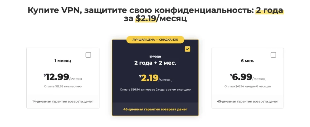 Тарифні плани CyberGhost