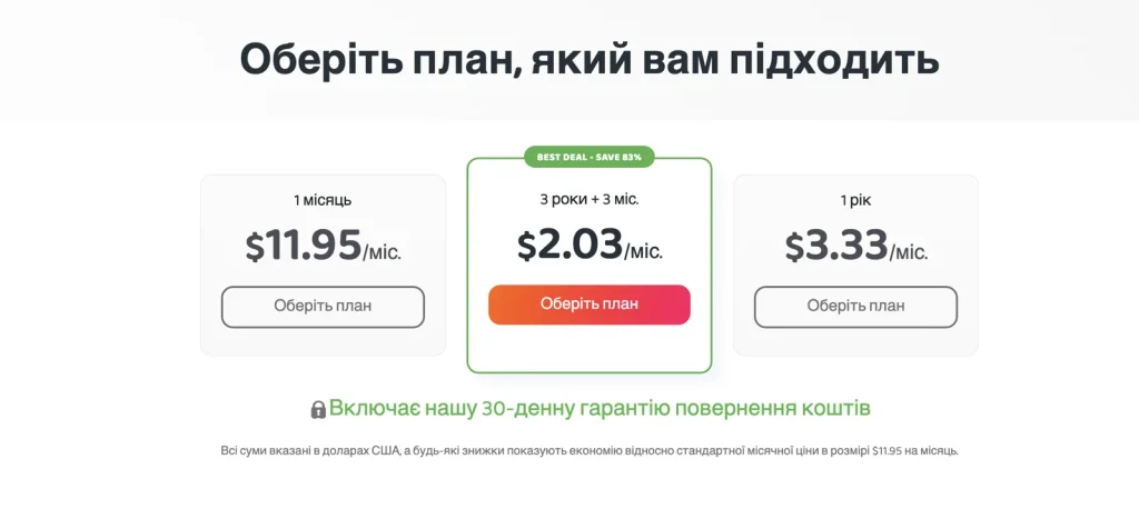 Тарифні плани Private Internet Access